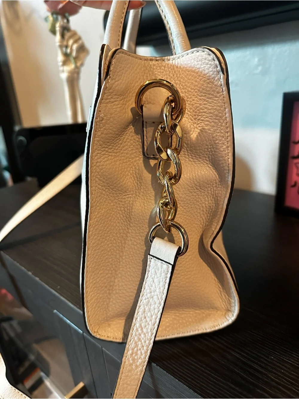Michael Kors Cream Pebble Leather Satchel with Gold Hardware